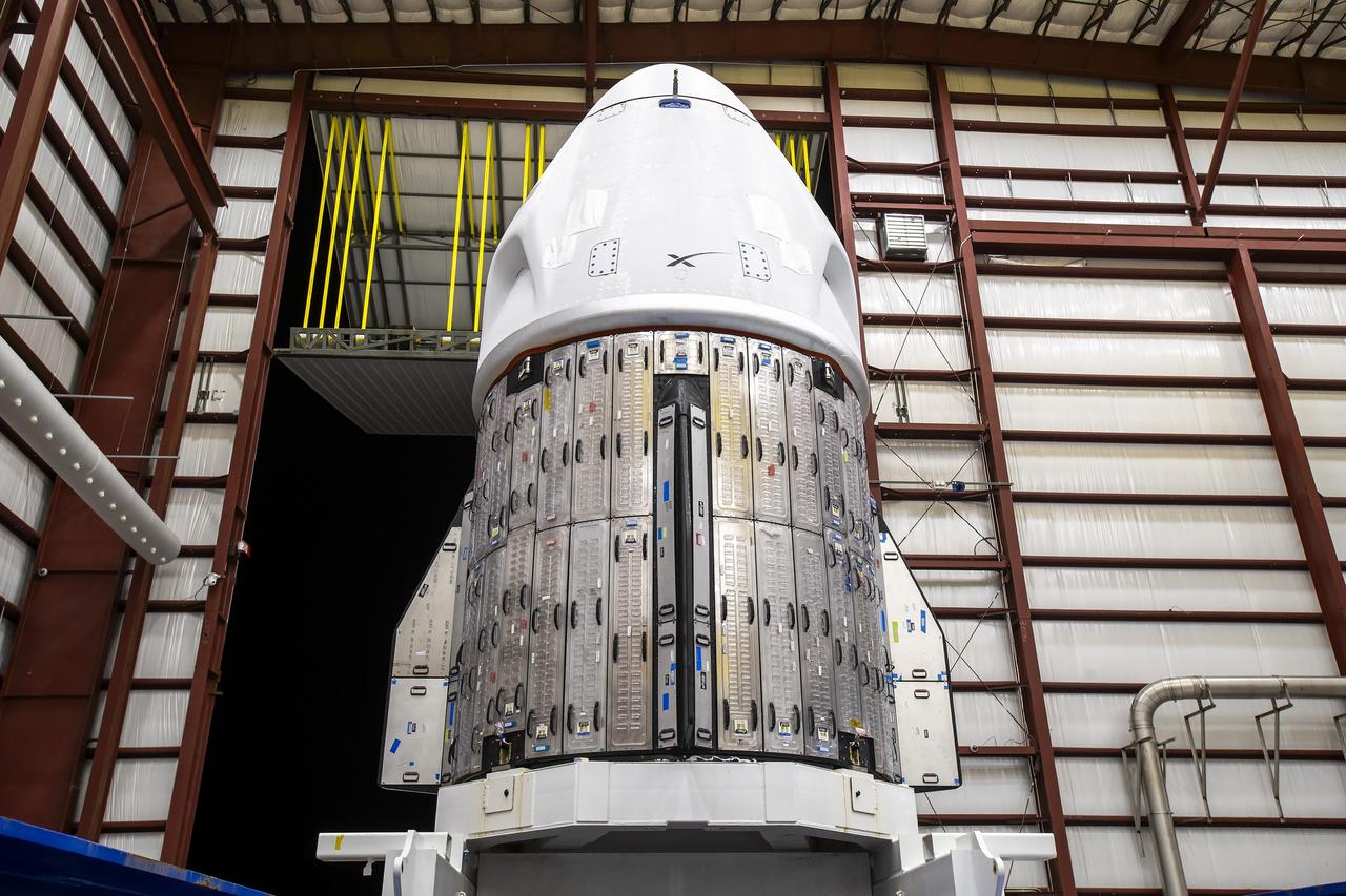 SpaceX’s Dragon spacecraft for NASA’s SpaceX Crew-8 mission arrives at SpaceX’s hangar at Kennedy Space Center’s Launch Complex 39A in Florida on Monday, Feb. 19, 2024, after a short journey from a nearby processing facility at Cape Canaveral Space Force Station. NASA astronauts Matthew Dominick, Michael Barratt, and Jeanette Epps, and Roscosmos cosmonaut Alexander Grebenkin are slated to launch to the International Space Station aboard SpaceX’s Dragon spacecraft, powered by the company’s Falcon 9 rocket from Launch Complex 39A no earlier than 12:04 a.m. EST on Friday, March 1.