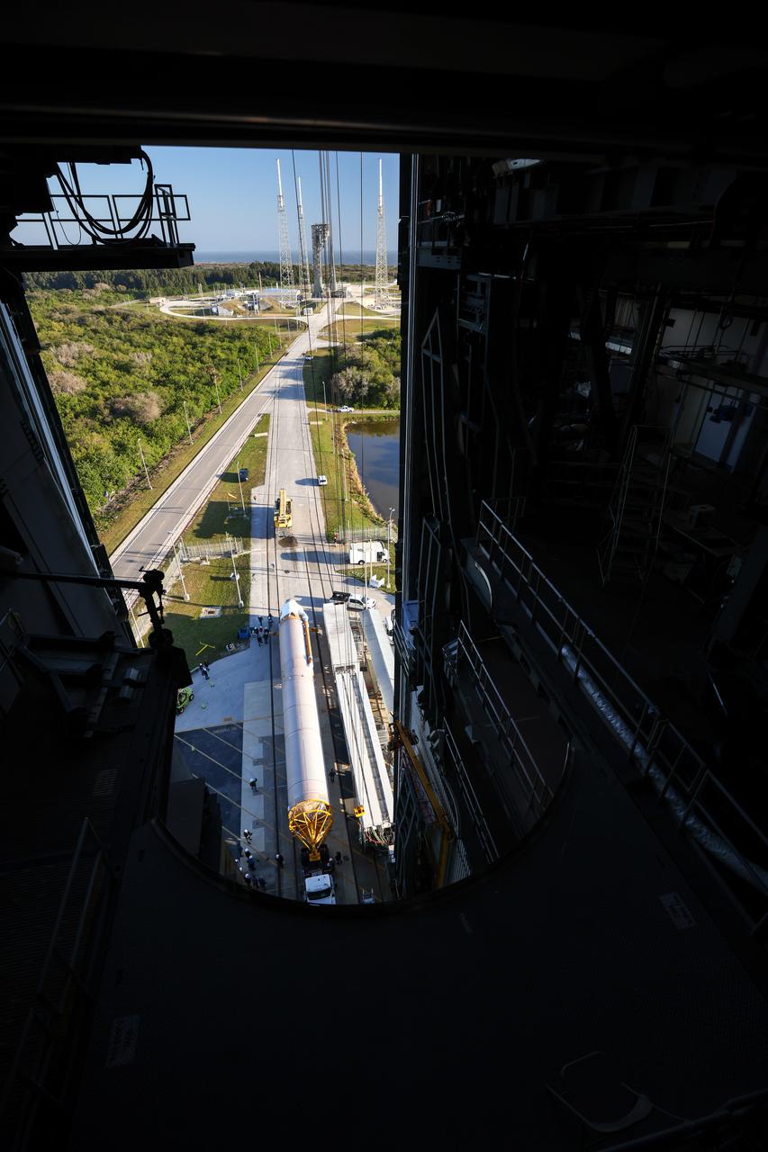 Crews transfer the main stage of a United Launch Alliance Atlas V rocket to the Vertical Integration Facility at Space Launch Complex-41 at Cape Canaveral Space Force Station in Florida on Wednesday, Feb. 21, 2024. The rocket will send two NASA astronauts to the International Space Station aboard Boeing’s CST-100 Starliner capsule no earlier than mid-April for NASA’s Boeing Crew Flight Test. The mission will test the end-to-end capabilities of Starliner and its system and, if successful, will pave the way for NASA’s certification ahead of regular missions to the space station as part of the agency’s Commercial Crew Program.