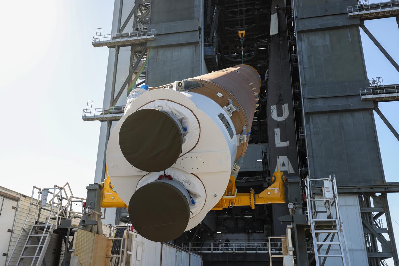 Crews raise a United Launch Alliance Atlas V rocket to a vertical position at the Vertical Integration Facility at Space Launch Complex-41 at Cape Canaveral Space Force Station in Florida on Wednesday, Feb. 21, 2024. After integration with the rocket’s Centaur upper stage and Boeing’s CST-100 Starliner capsule, the Atlas V will send two NASA astronauts to the International Space Station on the agency’s Boeing Crew Flight Test. The mission will test the end-to-end capabilities of Starliner and its system and, if successful, will pave the way for NASA’s certification ahead of regular missions to the space station as part of the agency’s Commercial Crew Program. Liftoff is targeted for no earlier than mid-April. 