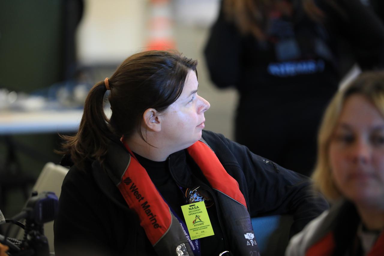 Members of NASA’s Exploration Ground System’s Landing and Recovery team and partners from the Department of Defense aboard the USS San Diego monitor operations of the day in the ship’s well deck and practice recovery procedures using the Crew Module Test Article, during Underway Recovery Test 11 (URT-11) off the coast of San Diego on Thursday, Feb. 22, 2024. URT-11 is the eleventh in a series of Artemis recovery tests, and the first time NASA and its partners put their Artemis II recovery procedures to the test with the astronauts.