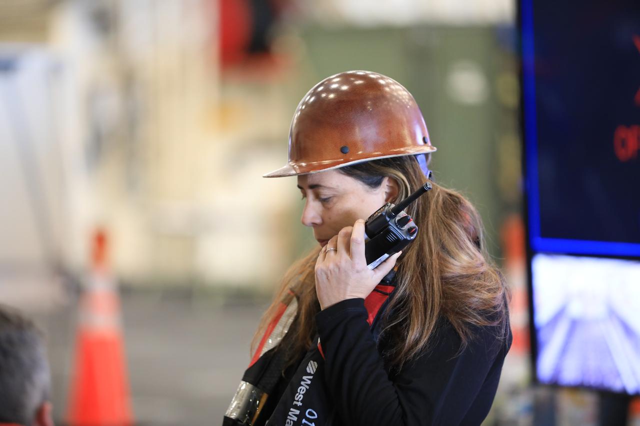 Liliana Villarreal, Artemis II Landing and Recovery Director, of NASA’s Exploration Ground System’s Landing and Recovery team monitors operations of the day aboard the USS San Diego during Underway Recovery Test 11 (URT-11) off the coast of San Diego on Saturday, Feb. 24, 2024. URT-11 is the eleventh in a series of Artemis recovery tests for members of the agency’s Landing and Recovery team and partners from the Department of Defense to practice recovery procedures using the Crew Module Test Article in preparation for Artemis II. 