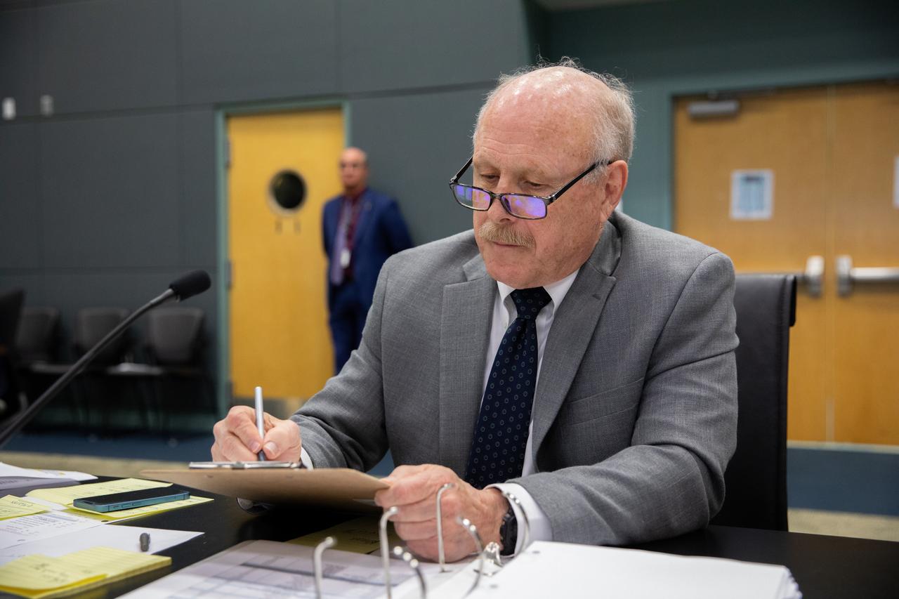 Ken Bowersox, associate administrator, NASA’s Space Operations Mission Directorate, NASA headquarters, participates in NASA’s SpaceX Crew-8 Flight Readiness Review at Kennedy Space Center in Florida on Sunday, Feb. 25, 2024. NASA astronauts Matthew Dominick, Michael Barratt, and Jeanette Epps, with Roscosmos cosmonaut Alexander Grebenkin are slated to launch to the International Space Station aboard SpaceX’s Dragon spacecraft, powered by the company’s Falcon 9 rocket from Launch Complex 39A no earlier than 12:04 a.m. EST on March 1, 2024.