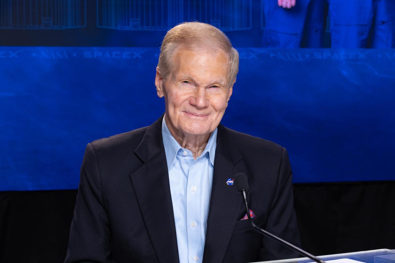 NASA Administrator Bill Nelson participates in the agency’s Administrator Media Briefing inside the John Holliman Auditorium of the News Center at NASA’s Kennedy Space Center in Florida on Wednesday, Feb. 28, 2024, ahead of NASA’s SpaceX Crew-8 mission to the International Space Station. The launch is targeted for 12:04 a.m. EST, Friday, March 1, from Launch Complex 39A at Kennedy and will carry NASA astronauts Commander Matthew Dominick, Pilot Michael Barratt, and Mission Specialist Jeanette Epps, along with Roscosmos cosmonaut Mission Specialist Alexander to the orbiting laboratory for a stay of about six months as part of the agency’s Commercial Crew Program.