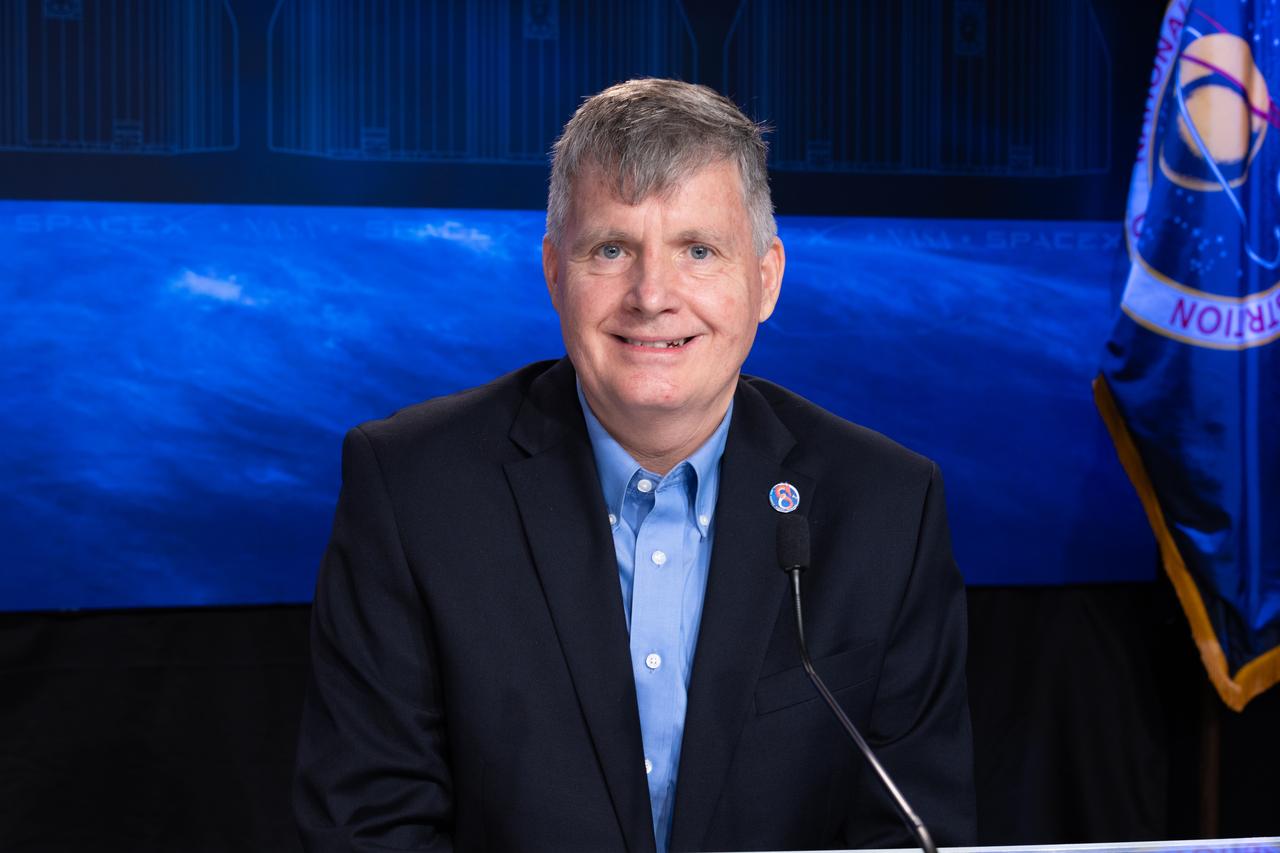 Commercial Crew Program Manager Steve Stich participates in the NASA Administrator Media Briefing inside the John Holliman Auditorium of the News Center at the agency’s Kennedy Space Center in Florida on Wednesday, Feb. 28, 2024, ahead of NASA’s SpaceX Crew-8 mission to the International Space Station. The launch is targeted for 12:04 a.m. EST, Friday, March 1, from Launch Complex 39A at Kennedy and will carry NASA astronauts Commander Matthew Dominick, Pilot Michael Barratt, and Mission Specialist Jeanette Epps, along with Roscosmos cosmonaut Mission Specialist Alexander Grebenkin to the orbiting laboratory for a stay of about six months as part of the agency’s Commercial Crew Program.