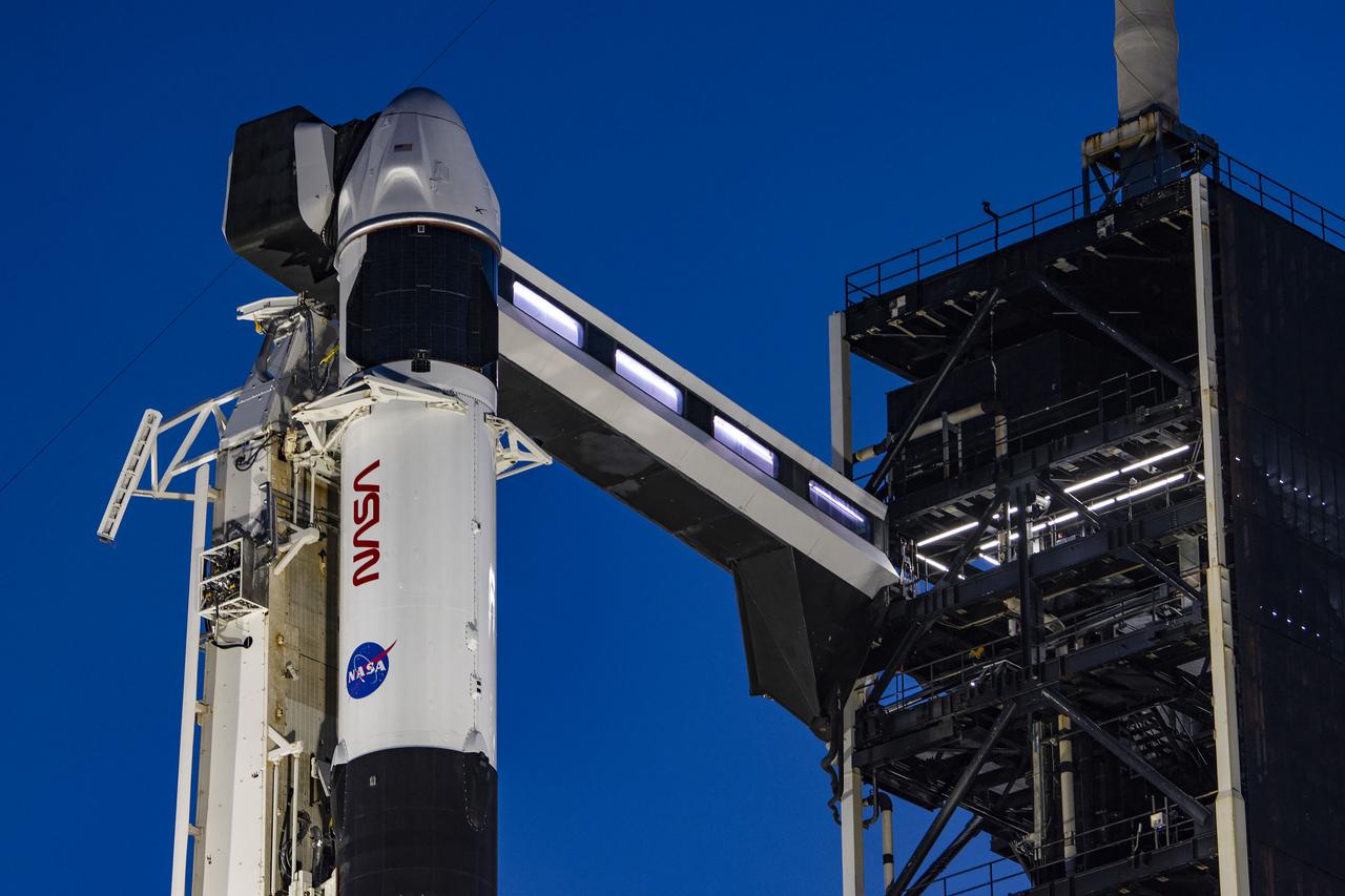 A SpaceX Falcon 9 rocket with the company's Dragon spacecraft on top is seen at sunset on the launch pad at Launch Complex 39A on Wednesday, Feb. 28, 2024, as preparations continue for NASA’s SpaceX Crew-8 mission at NASA’s Kennedy Space Center in Florida. The eighth crew rotation mission with SpaceX and the ninth flight of Dragon with people as part of the agency’s Commercial Crew Program is slated to carry NASA astronauts Matthew Dominick, Michael Barratt, and Jeanette Epps, and Roscosmos cosmonaut Alexander Grebenkin to the International Space Station from Launch Complex 39A at 11:16 p.m. EST on Saturday, March 2. 