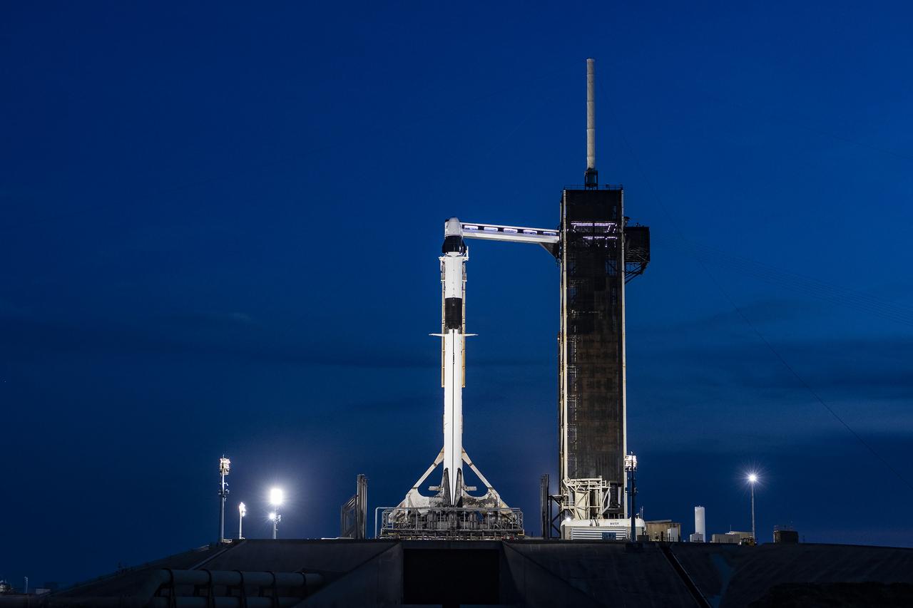 A SpaceX Falcon 9 rocket with the company's Dragon spacecraft on top is seen at sunset on the launch pad at Launch Complex 39A on Wednesday, Feb. 28, 2024, as preparations continue for NASA’s SpaceX Crew-8 mission at NASA’s Kennedy Space Center in Florida. The eighth crew rotation mission with SpaceX and the ninth flight of Dragon with people as part of the agency’s Commercial Crew Program is slated to carry NASA astronauts Matthew Dominick, Michael Barratt, and Jeanette Epps, and Roscosmos cosmonaut Alexander Grebenkin to the International Space Station from Launch Complex 39A at 11:16 p.m. EST on Saturday, March 2. 