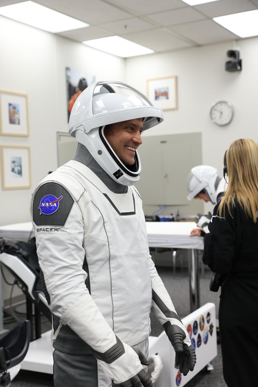 NASA’s SpaceX Crew-8 crew member NASA astronaut Matthew Dominick smiles in the crew suit-up room inside the Neil A. Armstrong Operations and Checkout Building at NASA’s Kennedy Space Center in Florida on Sunday, March 3, 2024. The Crew-8 crew members are preparing for their launch to the International Space Station aboard SpaceX’s Dragon spacecraft atop the Falcon 9 rocket from Launch Complex 39A 10:53 p.m. EST on Sunday, March 3, 2024.