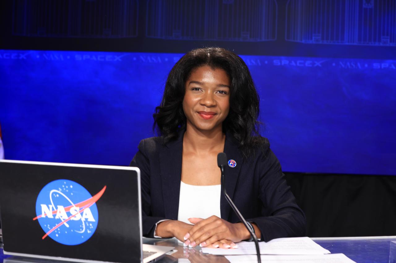 Jasmine Hopkins, NASA Communications, hosts a postlaunch news conference at the agency’s Kennedy Space Center in Florida on Monday, March 4, 2024, following the launch of NASA’s SpaceX Crew-8 mission. NASA astronauts Commander Matthew Dominick, Pilot Michael Barratt, and Mission Specialist Jeanette Epps, along with Roscosmos cosmonaut Mission Specialist Alexander Grebenkin, launched aboard SpaceX’s Dragon spacecraft from Kennedy at 10:53 p.m. Sunday, March 3 and will spend about six months at the orbiting laboratory as part of the agency’s Commercial Crew Program.