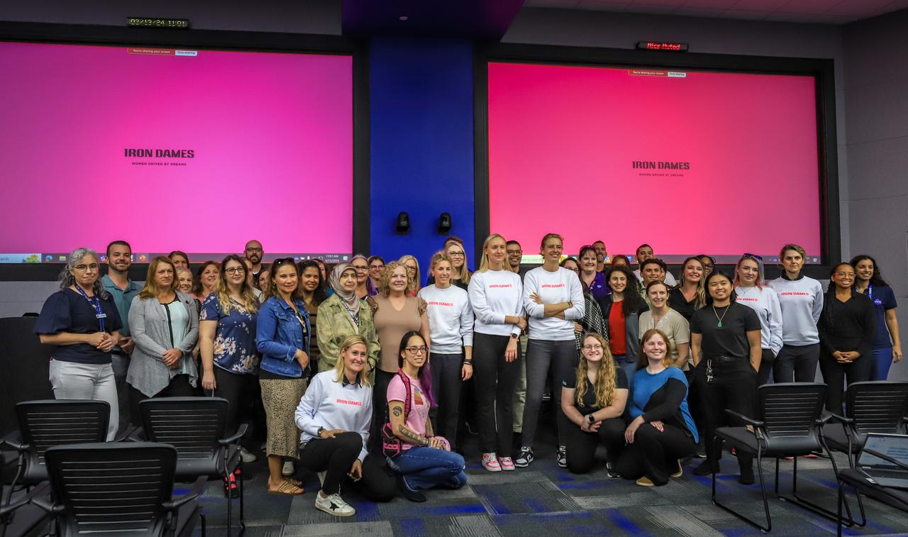 NASA’s Office of Communication, along with Kennedy Space Center's Network of Women and New Americans Employee Resource Groups host a special presentation with guests of the Iron Dames, an all-female motorsports team on Wednesday, March 13, 2024, inside the Neil A. Armstrong Operations and Checkout Building at the agency's Kennedy Space Center in Florida. The all-female team started in motorsports and became the first all-female team to win a race in the 2023 FIA World Endurance Championships at Sebring International Raceway in Sebring, Florida.