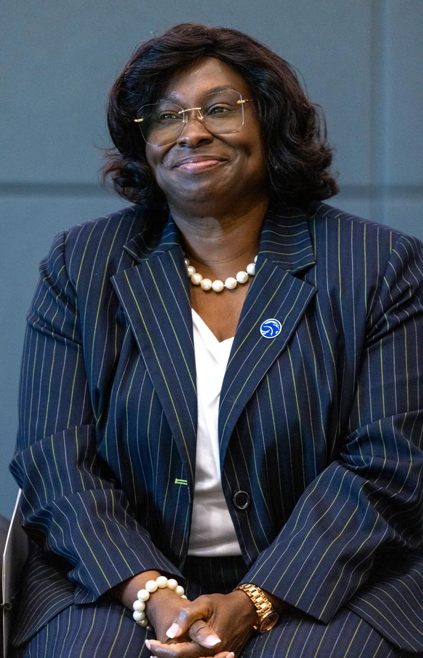 Kennedy Space Center Director of Center Engagement and Business Integration Services, Kim Carter, participates in a discussion in honor of Women's History Month held on Friday, March 15, 2024, inside the Operations Support Building II at the agency’s Kennedy Space Center in Florida. The Women Launching Women panel commemorates inspirational women and men who have lifted and helped others excel in their careers across the agency and offer words of advice for the current workforce.
