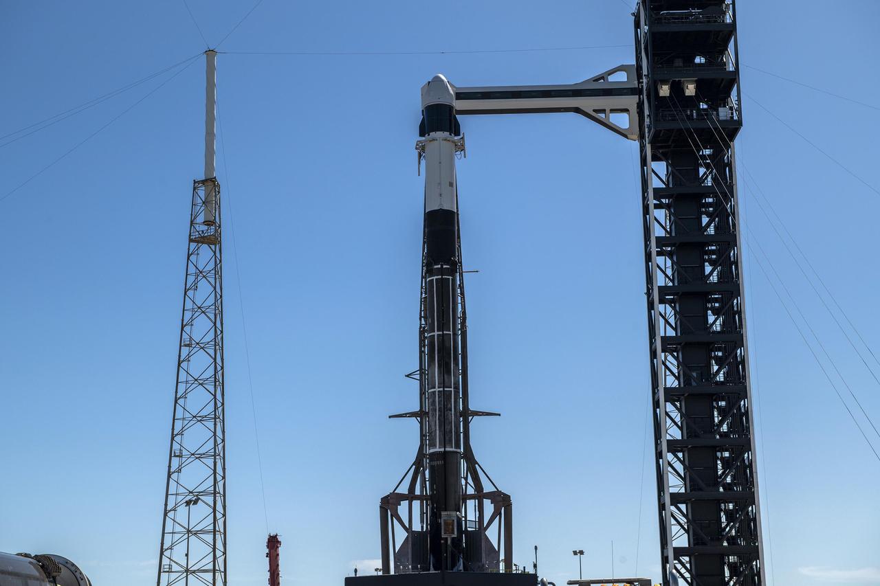 A SpaceX Falcon 9 rocket, with the company’s Dragon spacecraft atop, stands in a vertical position at Space Launch Complex 40 at Cape Canaveral Space Force Station in Florida on Tuesday, March 19, 2024, in preparation for the 30th commercial resupply services launch to the International Space Station. NASA and partner research flying aboard the mission includes a look at plant metabolism in space and a set of new sensors for free-flying Astrobee robots to provide 3D mapping capabilities. Other studies include a fluid physics study that could benefit solar cell technology and a university project from CSA (Canadian Space Agency) that will monitor sea ice and ocean conditions. Liftoff is scheduled for 4:55 p.m. EDT on Thursday, March 21, 2024.