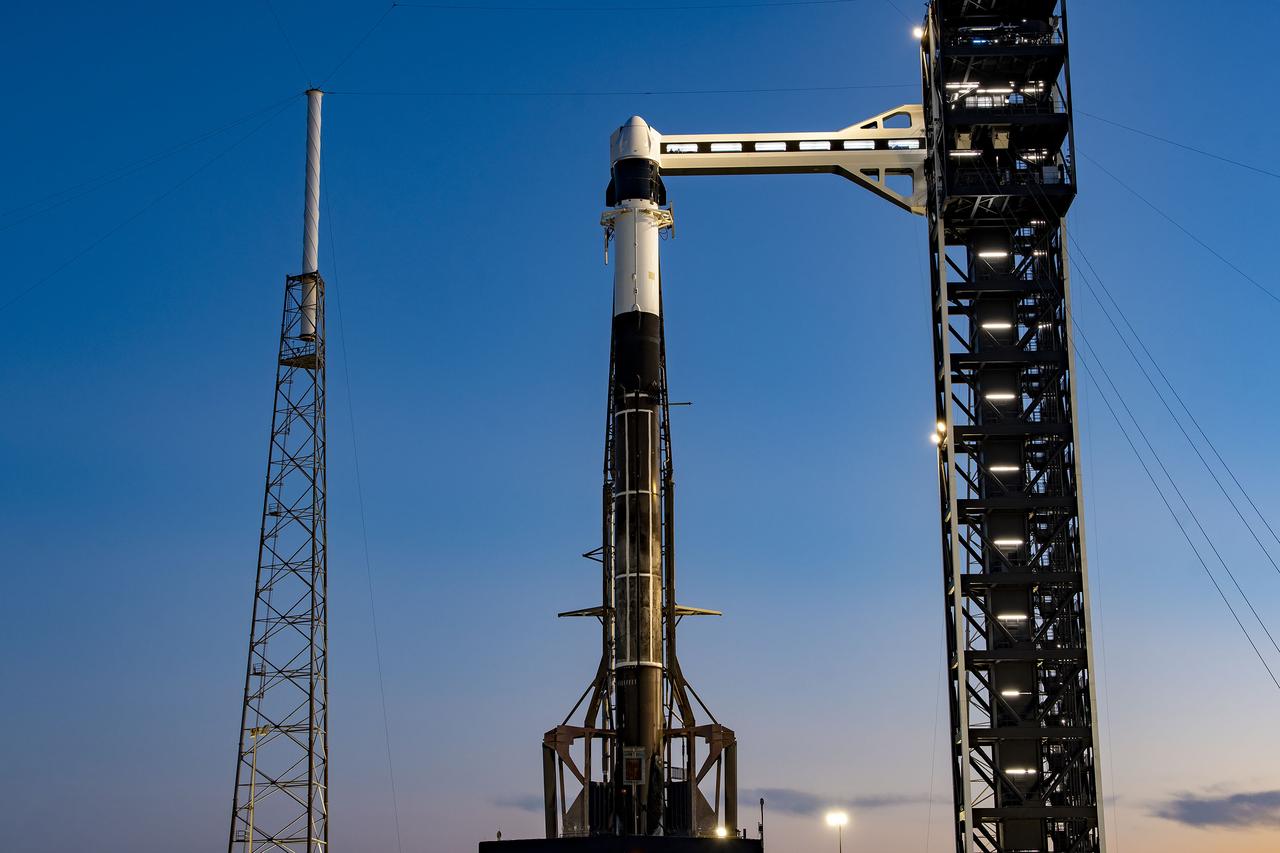 A SpaceX Falcon 9 rocket, with the company’s Dragon spacecraft atop, stands in a vertical position at Space Launch Complex 40 at Cape Canaveral Space Force Station in Florida on Tuesday, March 19, 2024, in preparation for the 30th commercial resupply services launch to the International Space Station. NASA and partner research flying aboard the mission includes a look at plant metabolism in space and a set of new sensors for free-flying Astrobee robots to provide 3D mapping capabilities. Other studies include a fluid physics study that could benefit solar cell technology and a university project from CSA (Canadian Space Agency) that will monitor sea ice and ocean conditions. Liftoff is scheduled for 4:55 p.m. EDT on Thursday, March 21, 2024.