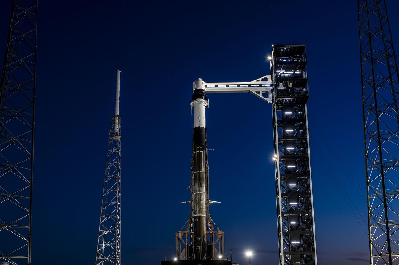 A SpaceX Falcon 9 rocket, with the company’s Dragon spacecraft atop, stands in a vertical position at Space Launch Complex 40 at Cape Canaveral Space Force Station in Florida on Tuesday, March 19, 2024, in preparation for the 30th commercial resupply services launch to the International Space Station. NASA and partner research flying aboard the mission includes a look at plant metabolism in space and a set of new sensors for free-flying Astrobee robots to provide 3D mapping capabilities. Other studies include a fluid physics study that could benefit solar cell technology and a university project from CSA (Canadian Space Agency) that will monitor sea ice and ocean conditions. Liftoff is scheduled for 4:55 p.m. EDT on Thursday, March 21, 2024.