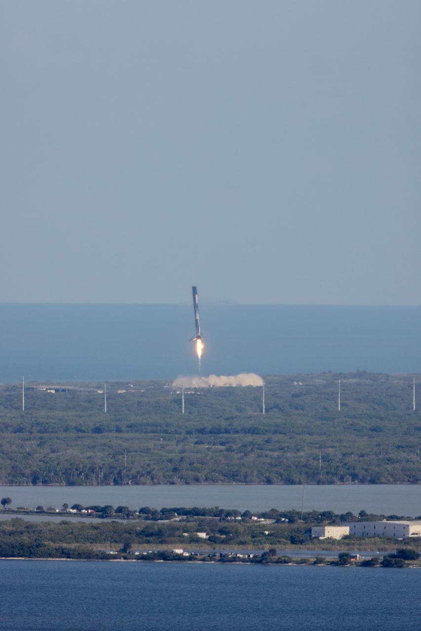 After boosting a SpaceX Dragon spacecraft on its way to the International Space Station for the company’s 30th Commercial Resupply Services mission for NASA, the first stage of the Falcon 9 rocket returns to Landing Zone 1 at Cape Canaveral Space Force Station (CCSFS) in Florida on Thursday, March 21, 2024. Dragon will deliver more than 6,200 pounds of cargo, including a variety of NASA and partner research including a look at plant metabolism in space and a set of new sensors for free-flying Astrobee robots to provide 3D mapping capabilities. Other studies include a fluid physics study that could benefit solar cell technology and a university project from CSA (Canadian Space Agency) that will monitor sea ice and ocean conditions. The spacecraft is expected to spend about a month attached to the orbiting outpost before it returns to Earth with research and return cargo, splashing down off the coast of Florida. Liftoff occurred at 4:55 p.m. EDT from Space Launch Complex 40 at CCSFS.