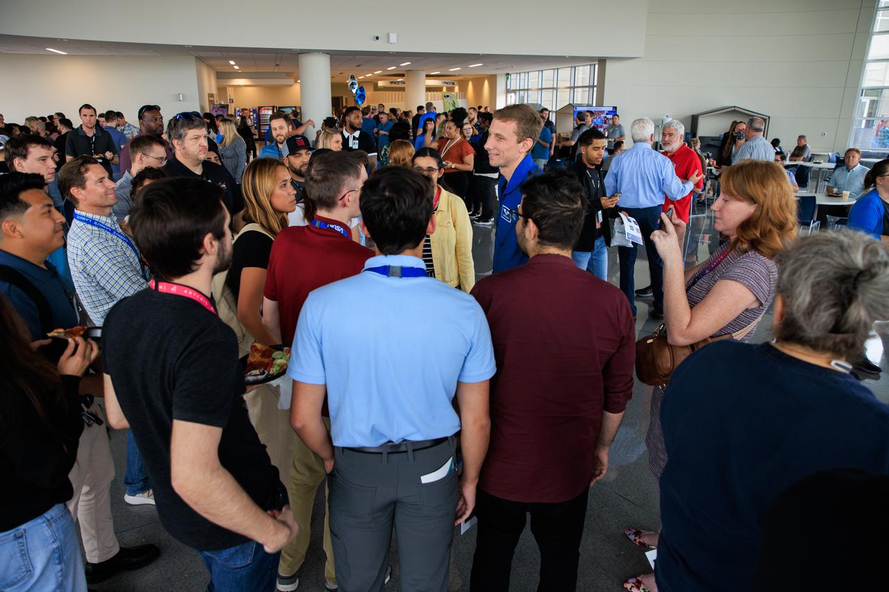 NASA’s SpaceX Crew-6 astronaut Warren “Woody” Hoburg speaks with NASA employees and other personnel during a meet-and-greet at the agency’s Central Campus Headquarters cafeteria at Kennedy Space Center in Florida on Wednesday, March 27, 2024. The session was a chance to meet with the Crew-6 astronauts and celebrate the recent retirement of former center director Bob Cabana who held the position for 13 years.