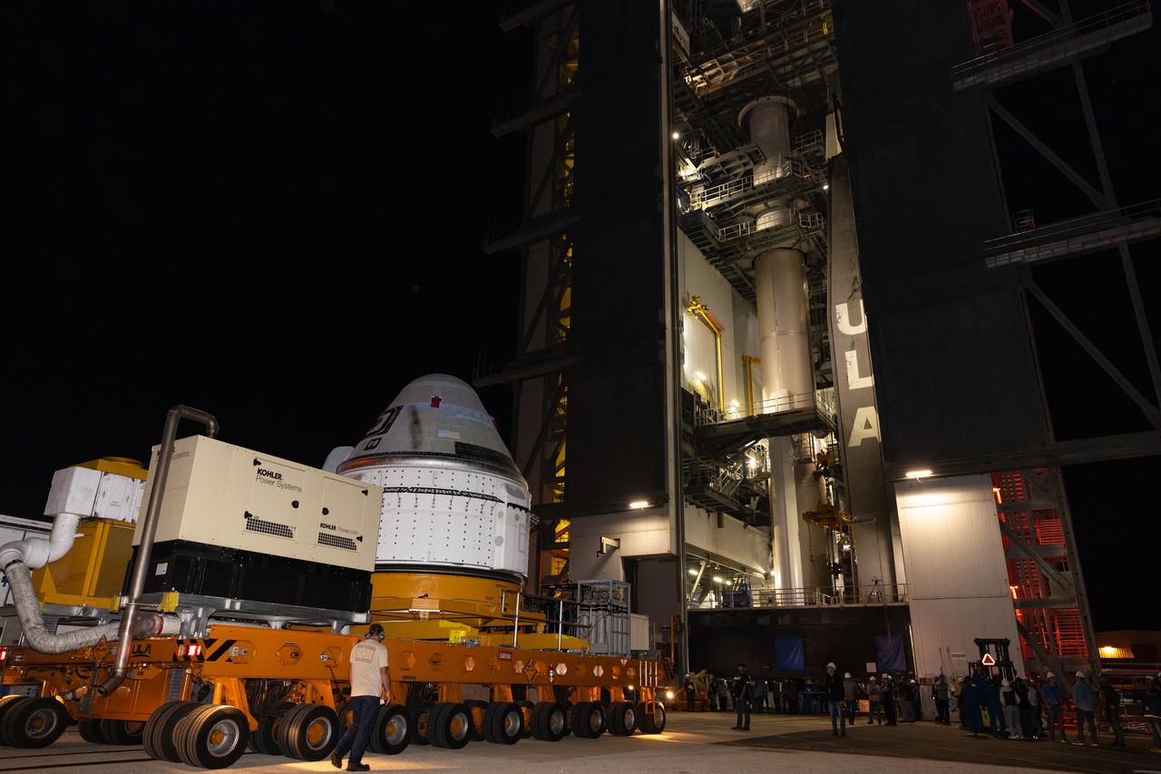Boeing’s Starliner spacecraft arrives at the Vertical Integration Facility at Space Launch Complex-41 at Cape Canaveral Space Force Station in Florida on Tuesday, April 16, 2024. Starliner will be secured atop a United Launch Alliance Atlas V rocket for NASA’s Boeing Crew Flight Test to the International Space Station for the agency’s Commercial Crew Program. The spacecraft rolled out from Boeing’s Commercial Crew and Cargo Processing Facility at NASA’s Kennedy Space Center earlier in the day.