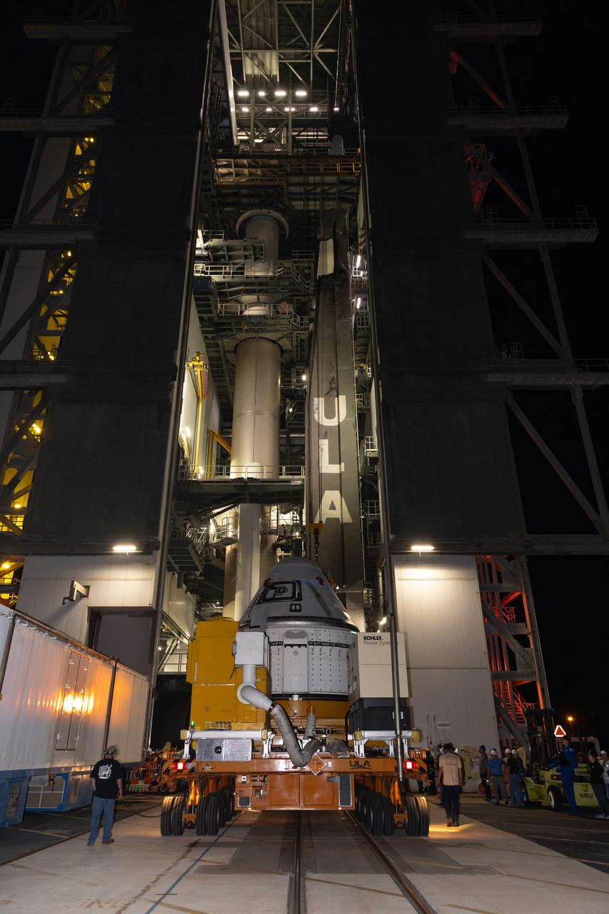 Boeing’s Starliner spacecraft arrives at the Vertical Integration Facility at Space Launch Complex-41 at Cape Canaveral Space Force Station in Florida on Tuesday, April 16, 2024. Starliner will be secured atop a United Launch Alliance Atlas V rocket for NASA’s Boeing Crew Flight Test to the International Space Station for the agency’s Commercial Crew Program. The spacecraft rolled out from Boeing’s Commercial Crew and Cargo Processing Facility at NASA’s Kennedy Space Center earlier in the day.