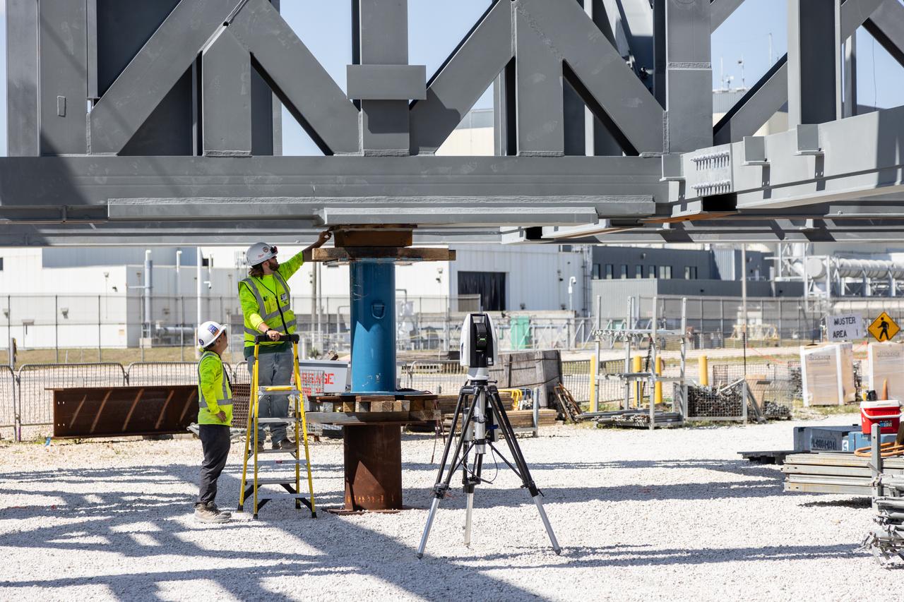 Teams with NASA’s Exploration Ground Systems Program and Bechtel National, Inc., the prime contractor for NASA’s mobile launcher 2, continue construction on the new mobile launcher at the agency’s Kennedy Space Center in Florida on Wednesday, April 24, 2024. Once completed and able to be carried atop the crawler-transporter, the 355-foot-tall mobile launcher 2 will be used during assembly, processing, and launch of the SLS (Space Launch System) rocket and Orion spacecraft on NASA’s upcoming Artemis missions to the Moon beginning with Artemis IV.
