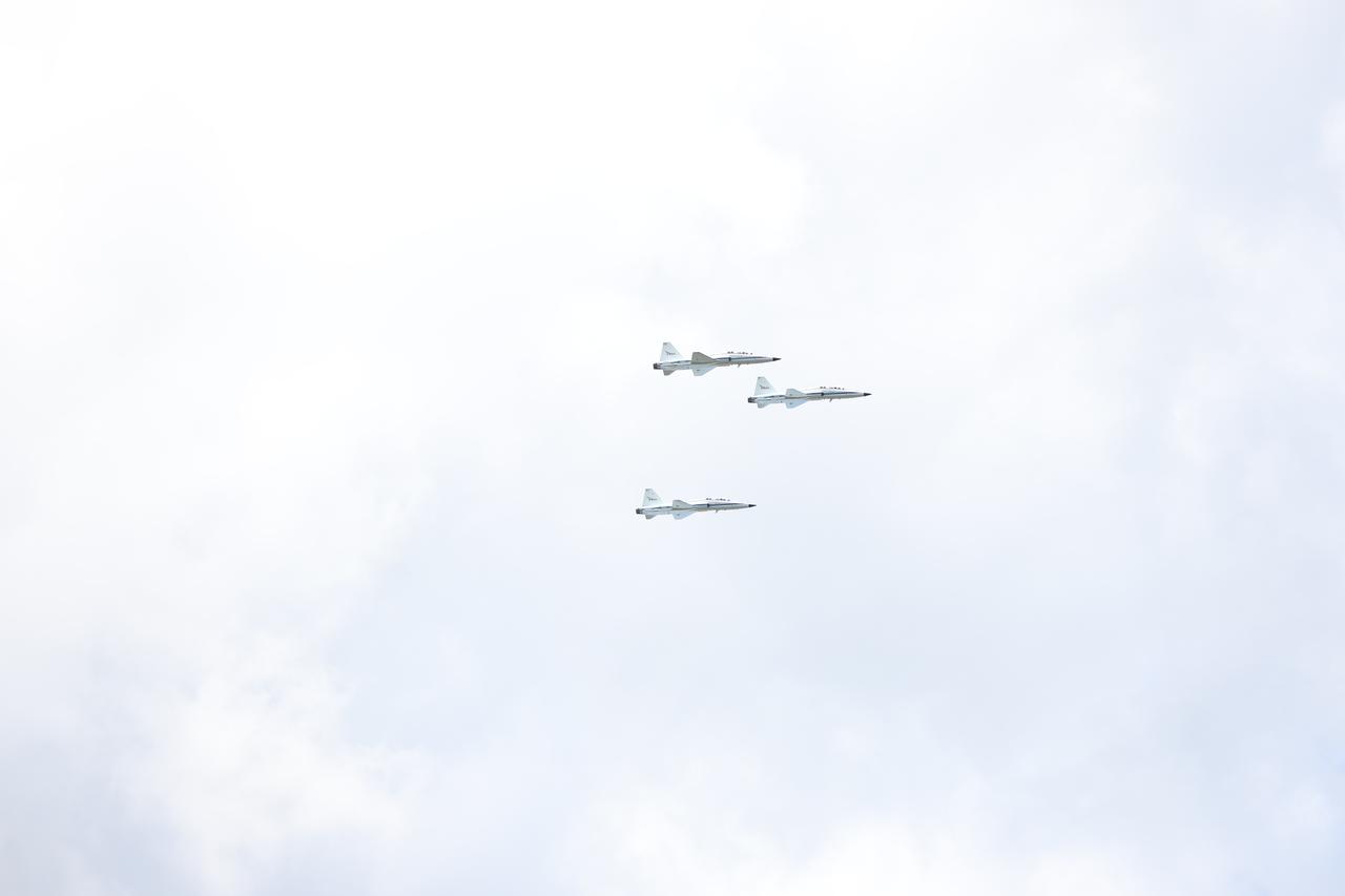 NASA astronauts arrive in a trio of Northrop T-38 Talon jets at the Launch and Landing Facility at Kennedy Space Center in Florida on Thursday, April 25, 2024, ahead of the agency’s Boeing Crew Flight Test to the International Space Station. As part of the agency’s Commercial Crew Program, NASA astronaut Butch Wilmore and Suni Williams are the first to launch aboard Boeing’s Starliner spacecraft atop a United Launch Alliance Atlas V rocket from Space Launch Complex-41 at Cape Canaveral Space Force Station in Florida. Liftoff is scheduled for 10:34 p.m. ET on Monday, May 6.