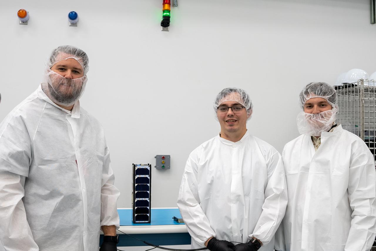 Technicians with the University of Kansas prepare their KUbeSat-1 for integration at Firefly’s Payload Processing Facility at Vandenberg Space Force Base, California on Thursday, April 25, 2024. KUbeSat-1, along with several other CubeSats, will launch to space on an Alpha rocket during NASA’s Educational Launch of Nanosatellites (ELaNa) 43 mission as part of the agency’s CubeSat Launch Initiative and Firefly’s Venture-Class Launch Services Demonstration 2 contract.