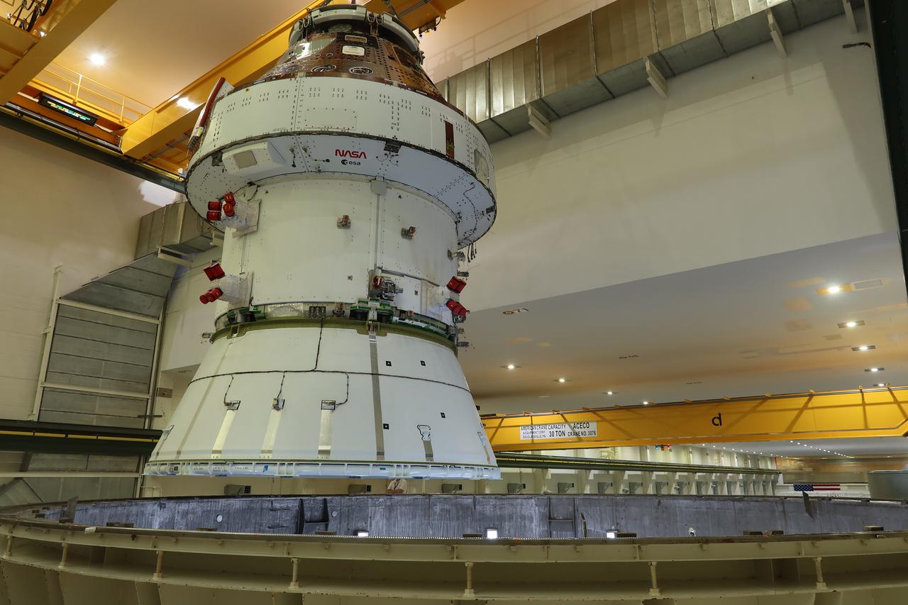  The Orion spacecraft crew for NASA’s Artemis II mission is photographed being transferred across the Neil Armstrong Operations and Checkout Building at NASA’s Kennedy Space Center in Florida on Saturday, April 27, 2024 following a series of electromagnetic compatibility and interference testing.