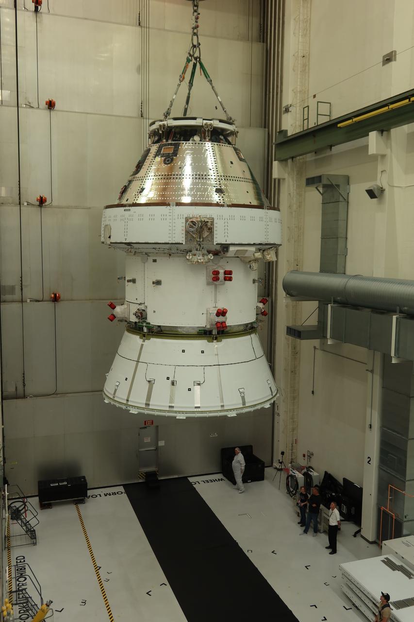  The Orion spacecraft crew for NASA’s Artemis II mission is photographed being transferred across the Neil Armstrong Operations and Checkout Building at NASA’s Kennedy Space Center in Florida on Saturday, April 27, 2024 following a series of electromagnetic compatibility and interference testing.