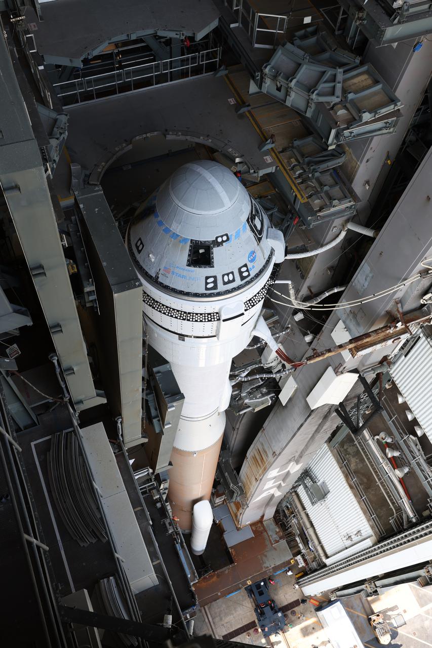 Boeing’s Starliner spacecraft atop the United Launch Alliance Atlas V rocket rolls out from the Vertical Integration Facility to the launch pad of Space Launch Complex-41 at Cape Canaveral Space Force Station in Florida on Saturday, May 4, 2024, ahead of NASA’s Boeing Crew Flight Test. As part of the agency’s Commercial Crew Program, NASA astronauts Butch Wilmore and Suni Williams are the first to launch to the International Space Station aboard Boeing’s Starliner spacecraft. Liftoff is scheduled for 10:34 p.m. ET Monday, May 6.