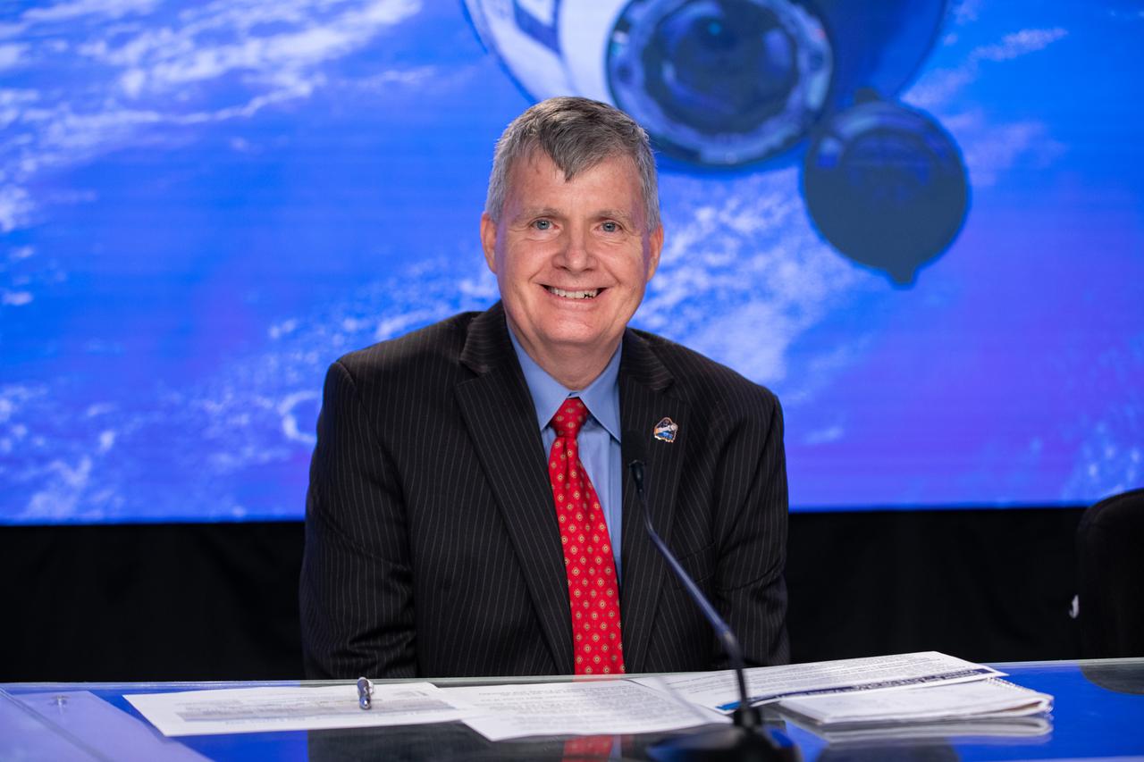 NASA Commercial Crew Program Manager Steve Stich is photographed during a news conference held on Monday, May 6, 2024, at the agency’s Kennedy Space Center in Florida following the first launch attempt of NASA’s Boeing Crew Flight Test. As part of the agency’s Commercial Crew Program, the first crewed launch to the International Space Station aboard Boeing’s Starliner spacecraft atop a United Launch Alliance Atlas V rocket from Space Launch Complex-41 at nearby Cape Canaveral Space Force Station was targeted for 10:34 p.m. ET but scrubbed for the day.
