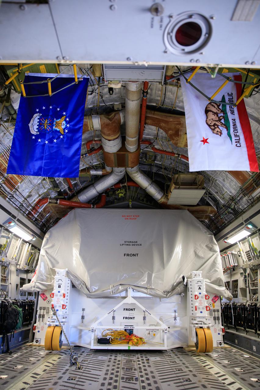 Teams offload NASA’s largest planetary mission spacecraft, Europa Clipper, from a United States Air Force C-17 Globemaster III transport aircraft onto the flatbed of a heavy-lift truck at the Launch and Landing Facility at NASA’s Kennedy Space Center in Florida on Thursday, May 23, 2024. Crews transported Europa Clipper to the Payload Hazardous Servicing Facility at Kennedy to prepare it for launch aboard a SpaceX Falcon Heavy rocket later this year from Launch Complex 39A at the Florida spaceport. Europa Clipper will help determine if conditions exist below the surface Jupiter’s fourth largest moon, Europa, that could support life.