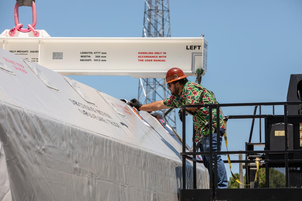 NASA’s largest planetary mission spacecraft, Europa Clipper, arrives at the Payload Hazardous Servicing Facility at the agency’s Kennedy Space Center in Florida on Friday, May 24, 2024. Slated to launch aboard a SpaceX Falcon Heavy rocket later this year from Launch Complex 39A at Kennedy, Europa Clipper will help determine if conditions exist below the surface Jupiter’s fourth largest moon, Europa, that could support life. 