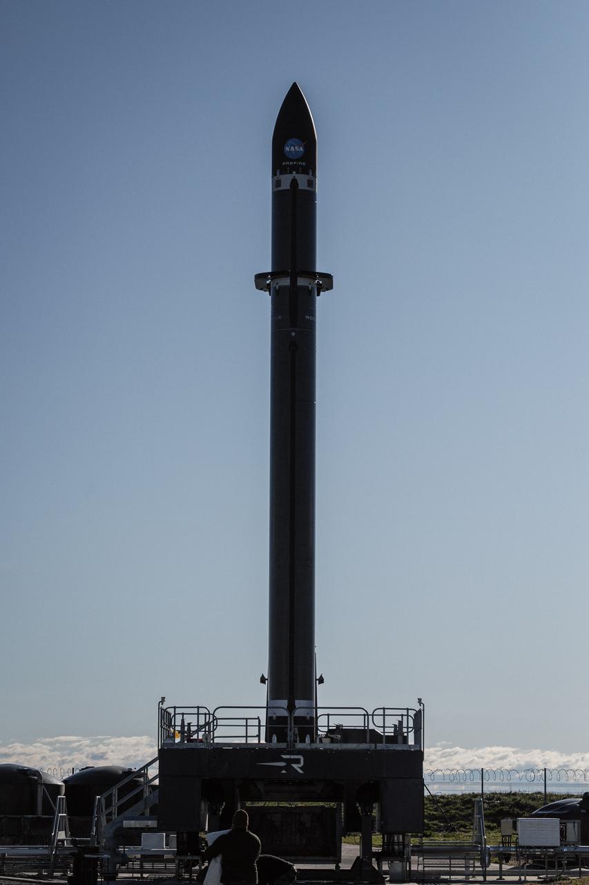 Rocket Lab’s Electron rocket is vertical on the pad Saturday, May 25, 2024, at Launch Complex 1 in Mahia, New Zealand, loaded with the first of two identical 6U CubeSats for NASA’s PREFIRE (Polar Radiant Energy in the Far-InfraRed Experiment) mission to help close a gap in our understanding of how much of Earth’s heat is lost to space from the Arctic and Antarctica. Liftoff of the first CubeSat launch, which Rocket Lab named “Ready, Aim, PREFIRE,” occurred at 7:41 p.m. NZST (3:41 a.m. EDT). 