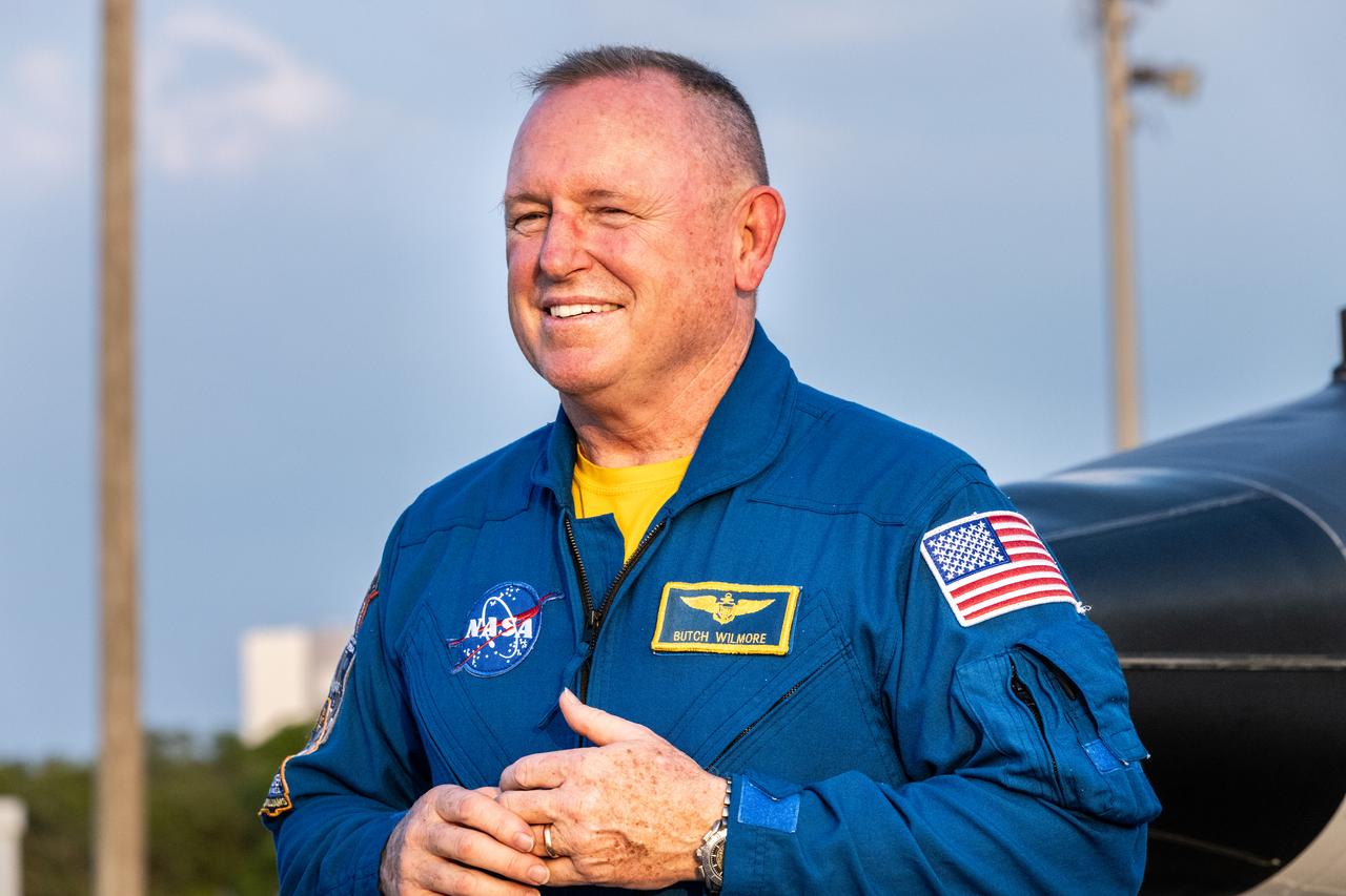 NASA astronaut Butch Wilmore poses for photos during his arrival back at the Launch and Landing Facility at the agency’s Kennedy Space Center in Florida on Tuesday, May 28, 2024, ahead of NASA’s Boeing Crew Flight Test. The first launch attempt on May 6 was scrubbed. As part of the agency’s Commercial Crew Program, Wilmore and fellow crew member Suni Williams are the first to launch to the International Space Station aboard Boeing’s Starliner spacecraft atop a United Launch Alliance Atlas V rocket from Space Launch Complex-41 at nearby Cape Canaveral Space Force Station. Liftoff is scheduled for 12:25 p.m. EDT on Saturday, June 1.