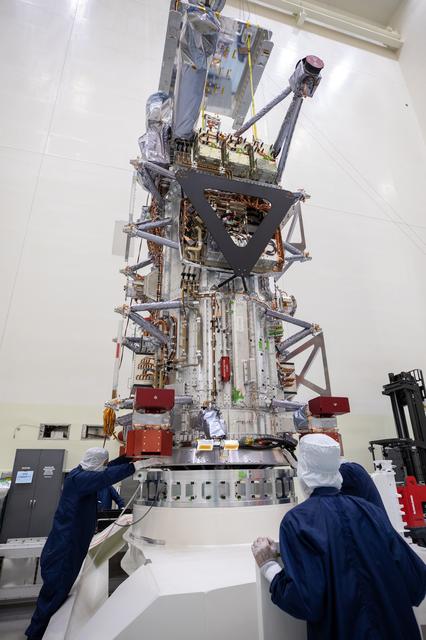 NASA image: Europa Clipper Spacecraft Rotate to Vertical, Lift and Mate to Work Stand