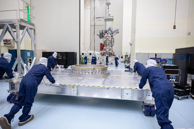 NASA image: Europa Clipper Spacecraft Rotate to Vertical, Lift and Mate to Work Stand