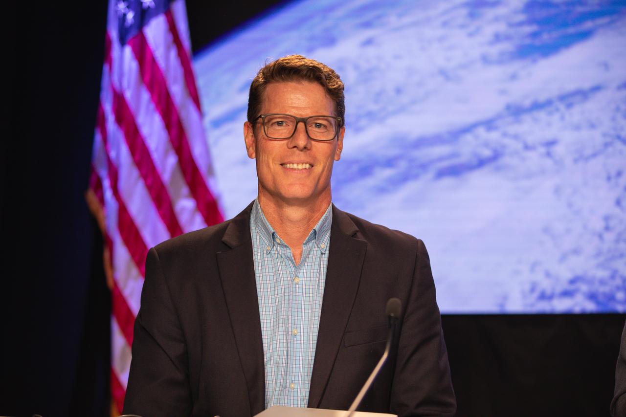 Derrol Nail, NASA Communications, participates in a prelaunch briefing for NASA’s Boeing Crew Flight Test at the agency’s Kennedy Space Center in Florida Friday, May 31, 2024. As part of the agency’s Commercial Crew Program, NASA astronauts Butch Wilmore and Suni Williams are the first to launch aboard Boeing’s Starliner spacecraft atop a United Launch Alliance Atlas V rocket from Space Launch Complex-41 at Cape Canaveral Space Force Station in Florida. Liftoff is scheduled for 12:25 p.m. ET on Saturday, June 1.