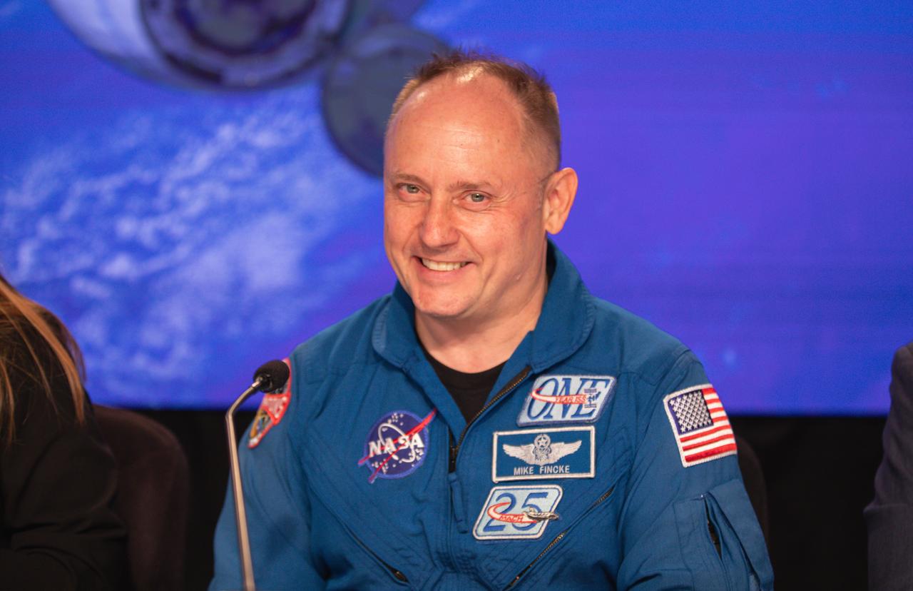 Mike Fincke, NASA astronaut, participates in a prelaunch briefing for NASA’s Boeing Crew Flight Test at the agency’s Kennedy Space Center in Florida, Friday, May 31, 2024. As part of the agency’s Commercial Crew Program, NASA astronauts Butch Wilmore and Suni Williams are the first to launch aboard Boeing’s Starliner spacecraft atop a United Launch Alliance Atlas V rocket from Space Launch Complex-41 at Cape Canaveral Space Force Station in Florida. Liftoff is scheduled for 12:25 p.m. ET on Saturday, June 1.