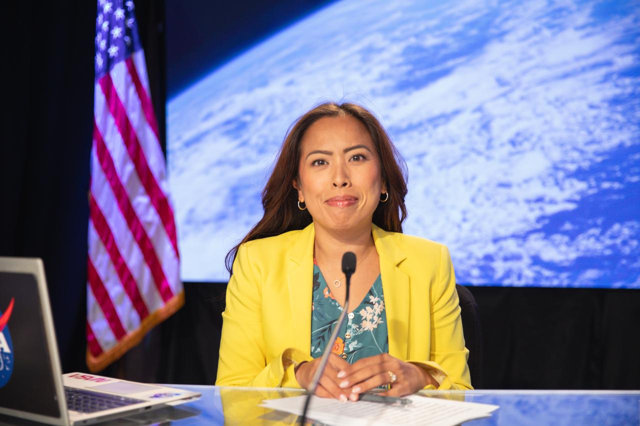 Megan Cruz, NASA Communications, participates in a news conference held at the agency’s Kennedy Space Center in Florida on Saturday, June 1, 2024, after the second launch attempt of NASA’s Boeing Crew Flight Test scrubbed for the day. As part of the agency’s Commercial Crew Program, NASA astronauts Butch Wilmore and Suni Williams will be the first to launch to the International Space Station aboard Boeing’s Starliner spacecraft atop a ULA (United Launch Alliance) Atlas V rocket from Space Launch Complex-41 at nearby Cape Canaveral Space Force Station.