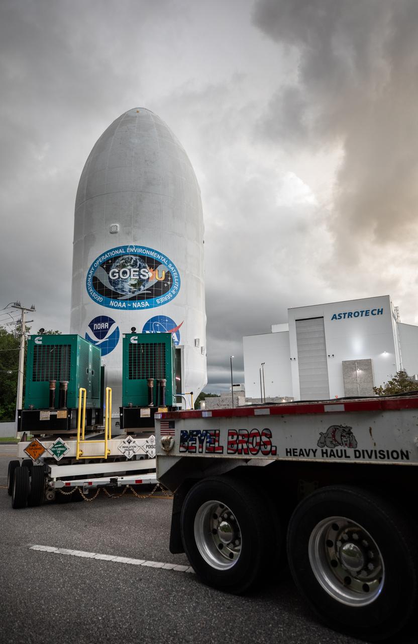 Crews transport NOAA’s (National Oceanic and Atmospheric Administration) Geostationary Operational Environmental Satellite (GOES-U) from the Astrotech Space Operations facility to the SpaceX hangar at Launch Complex 39A at NASA’s Kennedy Space Center in Florida beginning on Friday, June 14, 2024, with the operation finishing early Saturday, June 15, 2024. The fourth and final weather-observing and environmental monitoring satellite in NOAA’s GOES-R Series will assist meteorologists in providing advanced weather forecasting and warning capabilities. The two-hour window for liftoff opens 5:16 p.m. EDT Tuesday, June 25, aboard a SpaceX Falcon Heavy rocket from Launch Complex 39A at NASA’s Kennedy Space Center in Florida.