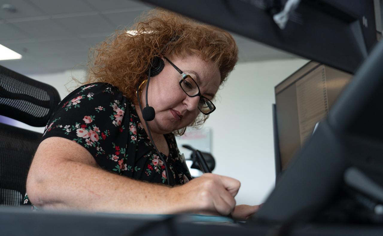Coleen Taylor, deputy chief Safety and Mission Assurance officer for NASA’s Launch Services Program, participates in rehearsal launch operations for the National Oceanic and Atmospheric Administration (NOAA) GOES-U (Geostationary Operational Environmental Satellite U) mission inside Hangar X at NASA’s Kennedy Space Center in Florida on Monday, June 17, 2024. The GOES-U satellite, the final addition to GOES-R series, serves a critical role in providing continuous coverage of the Western Hemisphere, including monitoring tropical systems in the eastern Pacific and Atlantic oceans.