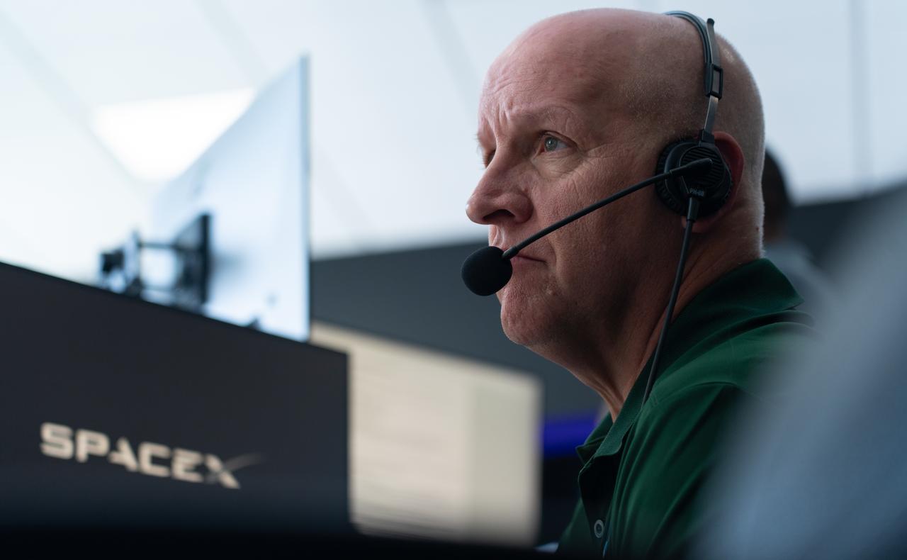 Tim Dunn, senior launch director for NASA’s Launch Services Program, participates in rehearsal launch operations for the National Oceanic and Atmospheric Administration (NOAA) GOES-U (Geostationary Operational Environmental Satellite U) mission inside Hangar X at NASA’s Kennedy Space Center in Florida on Monday, June 17, 2024. The GOES-U satellite, the final addition to GOES-R series, serves a critical role in providing continuous coverage of the Western Hemisphere, including monitoring tropical systems in the eastern Pacific and Atlantic oceans.