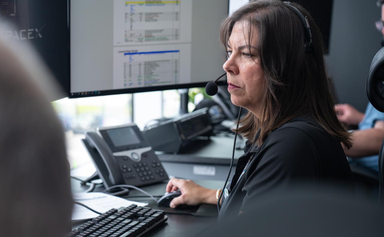 Diana Calero, chief of the Flight Projects Office for NASA’s Launch Services Program, participates in rehearsal launch operations for the National Oceanic and Atmospheric Administration (NOAA) GOES-U (Geostationary Operational Environmental Satellite U) mission inside Hangar X at NASA’s Kennedy Space Center in Florida on Monday, June 17, 2024. The GOES-U satellite, the final addition to GOES-R series, serves a critical role in providing continuous coverage of the Western Hemisphere, including monitoring tropical systems in the eastern Pacific and Atlantic oceans.