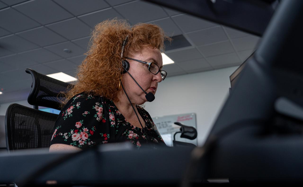 Coleen Taylor, deputy chief Safety and Mission Assurance officer for NASA’s Launch Services Program, participates in rehearsal launch operations for the National Oceanic and Atmospheric Administration (NOAA) GOES-U (Geostationary Operational Environmental Satellite U) mission inside Hangar X at NASA’s Kennedy Space Center in Florida on Monday, June 17, 2024. The GOES-U satellite, the final addition to GOES-R series, serves a critical role in providing continuous coverage of the Western Hemisphere, including monitoring tropical systems in the eastern Pacific and Atlantic oceans.