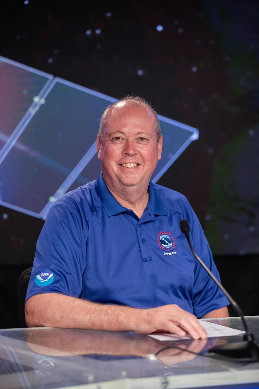 Ken Graham, director, NOAA’s National Weather Service, participates in a science briefing on Monday, June 24, 2024, at NASA’s Kennedy Space Center in Florida to discuss National Oceanic and Atmospheric Administration (NOAA) GOES-U (Geostationary Operational Environmental Satellite U) mission. The GOES-U satellite is the final addition to GOES-R series, which serves a critical role in providing continuous coverage of the Western Hemisphere, including monitoring tropical systems in the eastern Pacific and Atlantic oceans. The two-hour launch window opens at 5:16 p.m. EDT Tuesday, June 25, for the satellite’s launch on a SpaceX Falcon Heavy rocket from Launch Complex 39A at NASA’s Kennedy Space Center in Florida.
