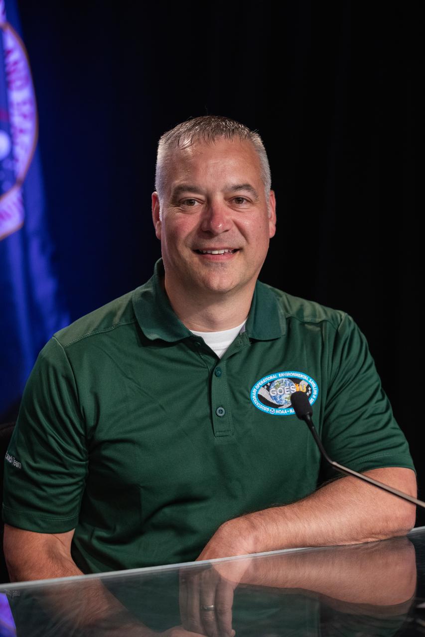 Chris Reith, program manager, Advanced Baseline Imager, L3Harris Technologies, participates in a social panel on Monday, June 24, 2024, at NASA’s Kennedy Space Center in Florida to discuss National Oceanic and Atmospheric Administration (NOAA) GOES-U (Geostationary Operational Environmental Satellite U) mission. The GOES-U satellite is the final addition to GOES-R series, which serves a critical role in providing continuous coverage of the Western Hemisphere, including monitoring tropical systems in the eastern Pacific and Atlantic oceans. The two-hour launch window opens at 5:16 p.m. EDT Tuesday, June 25, for the satellite’s launch on a SpaceX Falcon Heavy rocket from Launch Complex 39A at NASA’s Kennedy Space Center in Florida. 