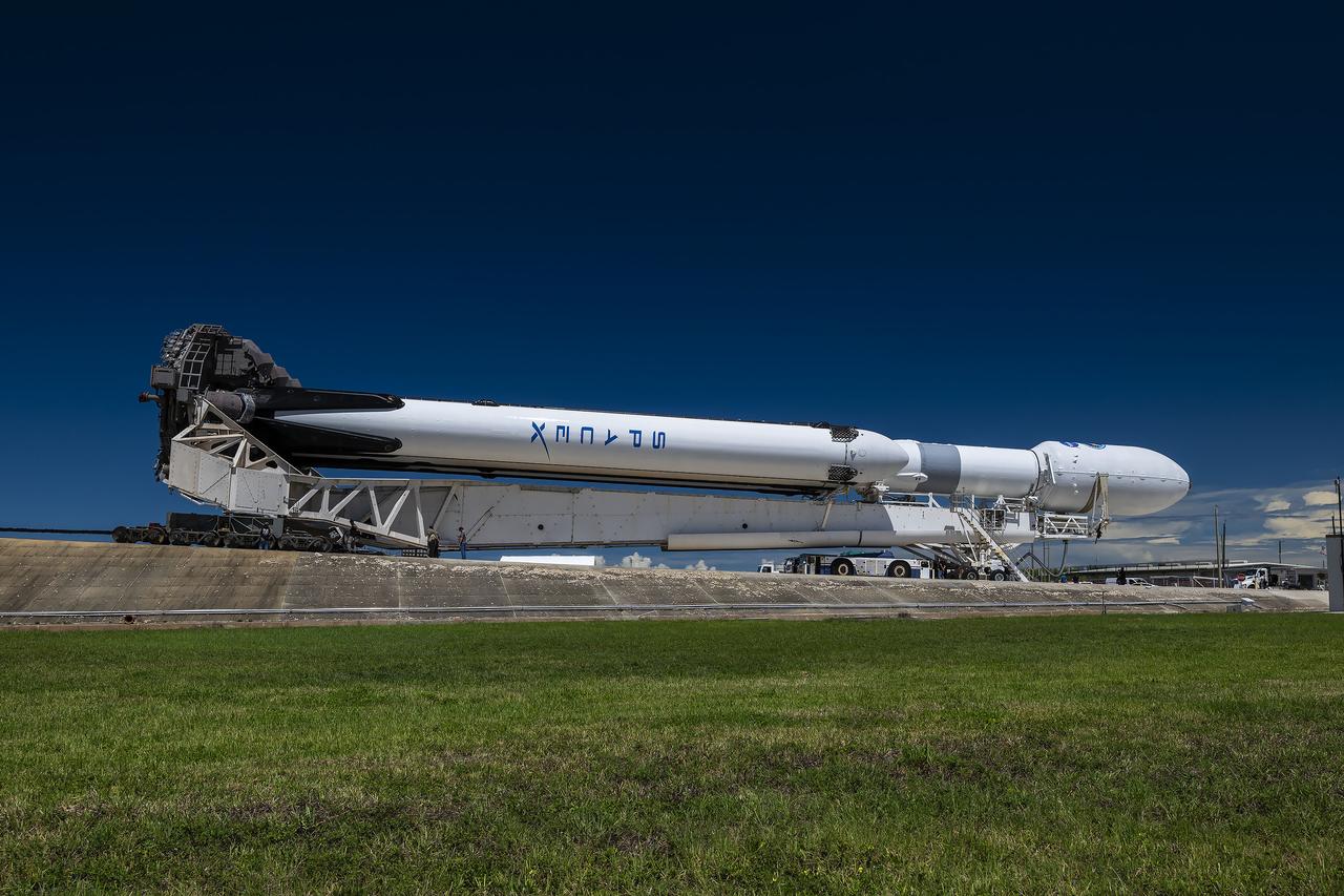 A SpaceX Falcon Heavy rocket carrying the National Oceanic and Atmospheric Administration (NOAA) GOES-U (Geostationary Operational Environmental Satellite U) moves from the hangar to the launch pad at Space Launch Complex 39A at NASA’s Kennedy Space Center in Florida on Monday, June 24, 2024. The GOES-U satellite is the final satellite in the GOES-R series, which serves a critical role in providing continuous coverage of the Western Hemisphere, including monitoring tropical systems in the eastern Pacific and Atlantic oceans. The two-hour launch window opens at 5:16 p.m. EDT Tuesday, June 25.