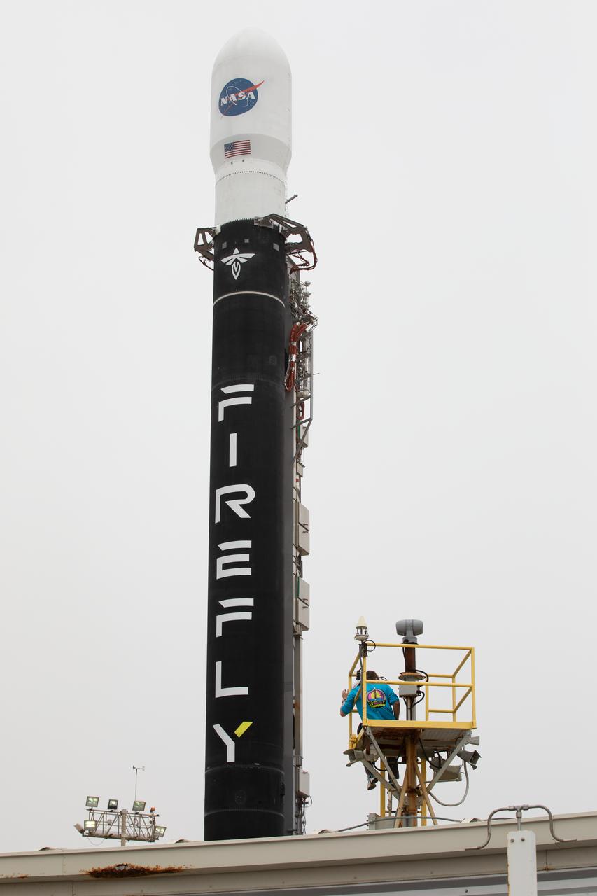 Firefly Aerospace’s Alpha rocket carrying eight CubeSats as part of NASA’s CubeSat Launch Initiative’s (CSLI) ELaNa 43 (Educational Launch of Nanosatellites) mission stands vertical at Space Launch Complex 2 at Vandenberg Space Force Base, California, on Monday, July 1, 2024. Firefly Aerospace is one of three companies selected to fly small satellites to space under NASA’s Launch Services Program Venture-Class Launch Services Demonstration 2 (VCLS Demo 2) contract awarded in December 2020.