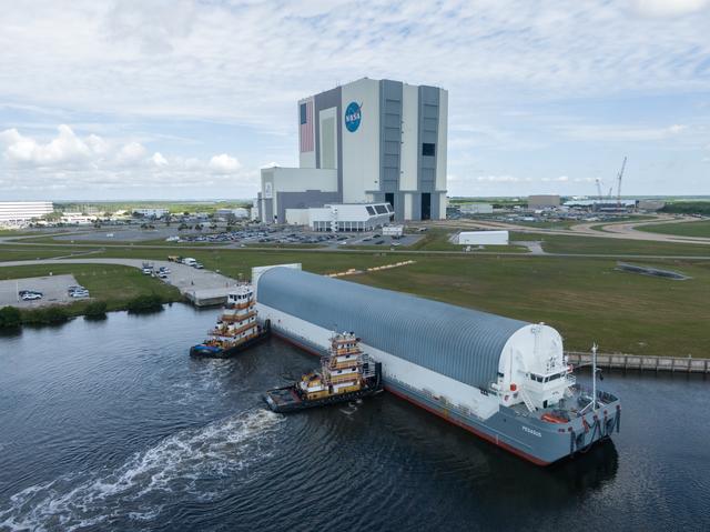 NASA image: Artemis II Core Stage Arrival at KSC - DRONE