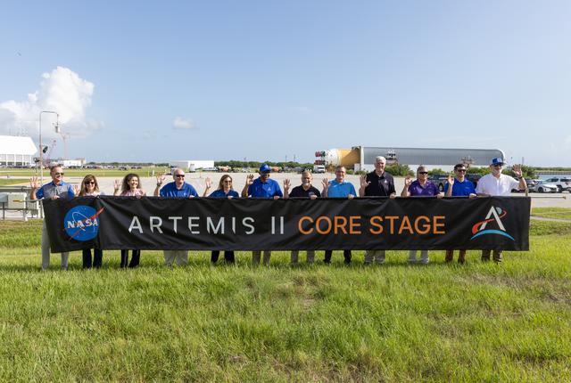 NASA image: Artemis II Core Stage Offload and Transport to VAB - Group Photo