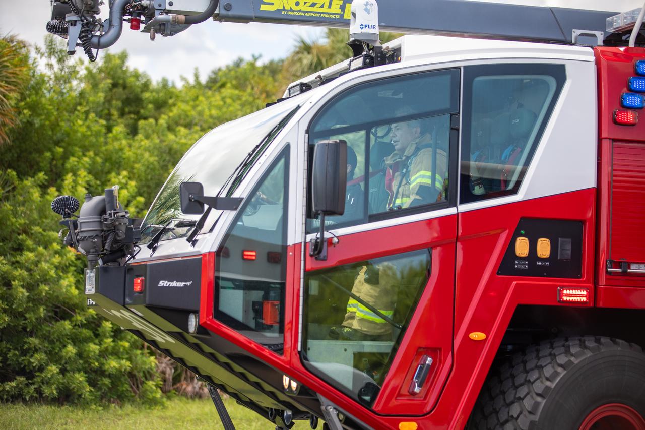 Medical and fire-rescue personnel participate in the Artemis II mission emergency escape or egress verification and validation tests near Launch Complex 39 at NASA's Kennedy Space Center in Florida on Monday, Aug. 12, 2024. During the multi-day tests, members of the closeout crew, pad rescue team, and the Exploration Ground Systems Program practiced the process of getting in and out of the emergency egress baskets then down to the launch pad where they would be transported to emergency transport vehicles and driven to safety. Prior to this test and throughout the course of several months, teams conducted basket release demonstrations to validate the system.