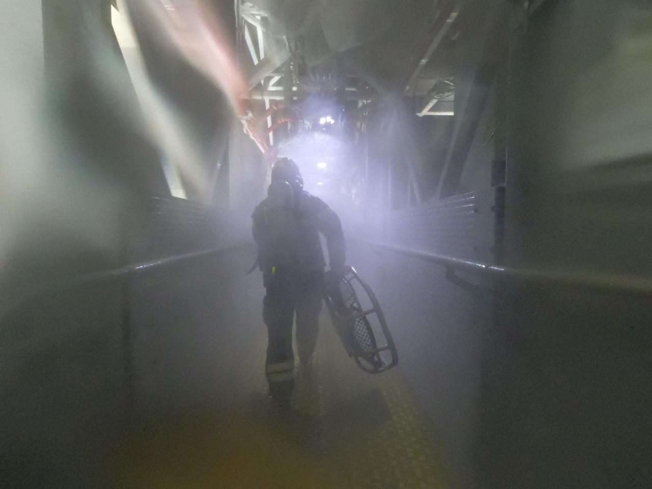 Teams at NASA’s Kennedy Space Center in Florida practice the Artemis mission emergency escape or egress procedures during a series of integrated system verification and validation tests at Launch Pad 39B on Tuesday, Aug. 13, 2024. Members of the closeout crew, pad rescue team, and the Exploration Ground Systems Program – who also suited up as astronauts – practiced the process of getting inside and out of the emergency egress baskets. While the crew and other personnel will ride the emergency egress baskets to the terminus area in a real emergency, no one rode the baskets for this test. Instead, teams tested the baskets during separate occasions by using water tanks filled to different levels to replicate simulate the weight of passengers.